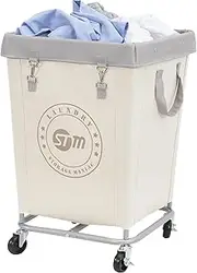 [STORAGE MANIAC] Commercial Laundry Hamper with Heavy Duty Steel Frame, 160 L Industrial Laundry Basket Cart with Wheels for Hotel, Home, Laundry Room, 17.72''L x 17.72''W x 30.91''H, Medium Beige