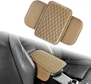 Yitexin Car Center Console Cover with 2 Storage Bags, Leather Arm Rest Cover for Car Accessories Interior, Auto Universal Middle Console Cover Cushion Protector for Most Vehicle (Beige)