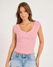 [Ava And Ever] Ava And Ever Women's Macie Stripe T-Shirt in Berry/Cream 0 Berry/Cream