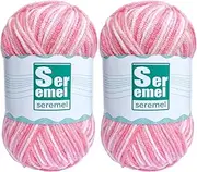2 Pcs （2 * 48g/2 * 142yards）Crochet/Knitting Rainbow Yarn,Multicolor Variegated 100% Acrylic Yarn,Crochet Yarn for Beginners,Soft Yarn for Crocheting Blanket (Pink White Flower)