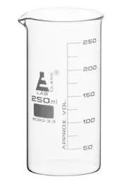 Beaker, 250ml - Tall Form - White Graduations - Borosilicate Glass - Eisco Labs