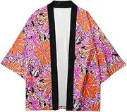 [Efloorcoration] Japanese Costume Print Kimono Men Harajuku Women Tops Japan Haori Cardigan T-Shirt Yukata Coats Black Robe Loose Jackets 8 XL