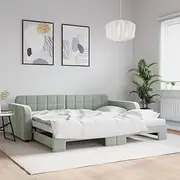 Light Grey Daybed with Trundle Frame, 90x190 cm, Modern Bedframe Base for Bed, Platform Frames, Furniture & Accessories