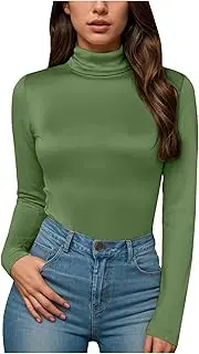 [Generic] Body Suit for Women Long Sleeve Mock Neck Sexy Thong Bodysuits Casual Stretchy Slimming Tops Y2k Going Out Clubwear, A- Green, X-Large