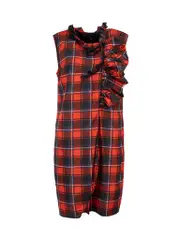 See By Chloé Red Tartan Ruffle Shift Dress