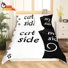 Cat Side and My Side Bedding Set Full Size Black White Cat Duvet Cover Set Moder