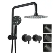 ACA WELS Round 8'' Ultrathin Rainfall Shower Head Station 3-MODE Handheld Set Diverter Twin Taps Black