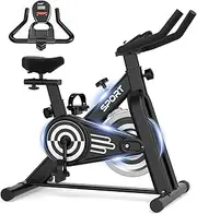 Exercise Bike, Spin Bike - 220LBS Weight Capacity Stationary Bike, Indoor Bike for Home, Indoor Bike with Silent Belt Drive, Heavy Flywheel, with Comfortable Seat Cushion, LCD Monitor&iPad Holder