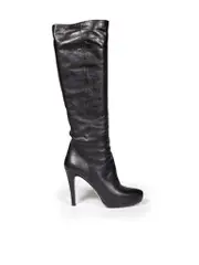 Black Leather Platform Knee Length Boots