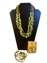Artisan Beaded & Shell Costume Jewelry Green NWT Necklace Bracelet Earrings Set