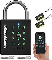 eLinkSmart Heavy Duty Smart Padlock with Key Backup, RFID Lock with Code, Weatherproof Bluetooth App Controlled Keyless Entry Electronic Combination Lock for Outdoor Fence Gate Pool Shed Gym Locker