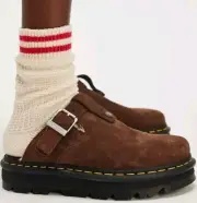 NIB Dr. Martens Zebzag Suede Platform Sherpa Slingback Mule Slides Sz 9 Brown