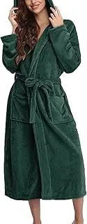 [Generic] Long plus Size Robes for Women 5xl Soft Plush Long Flannel Sleepwear Hooded Bathrobe Plush Long Warm Robe Woman's Bathrobe Set