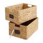2pk Hyacinth 12.5x17x8 Pantry Baskets, Wicker Kitchen Cabinet Storage, Natural