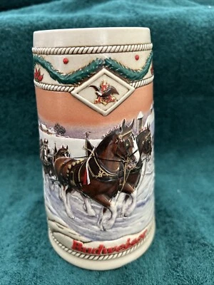 1996 NIB Budweiser Holiday Stein “American Homestead” With COA And Box