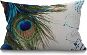 Peacock Feathers Decorative Pillow Cover, Lumbar Peacock Pillow Cover Modern Far