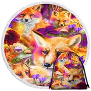 Autumn Forest Animal Art Daydream Red Fox Round Beach Towel