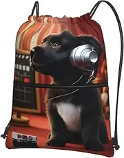 EdWal Puppies Dog Print Drawstring Backpack Gym Bags Sports Bags With Zipper Pocket For Travel Beach, Black, One Size