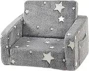 Kids Sofa Convertible Sofa to Lounger,Comfy Soft,Flip Open Cute 2 in 1 Fold Out Couch Chair for Playroom Nursery Kindergarten, Grey Star