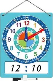 Kids Wall Clock - Kids Learning Time with Cute Style, Educational Learning for Children, Double-Sided Practice Tool with Resource 'Dry Writing Area for Class E L', Single Attribute, riferimento
