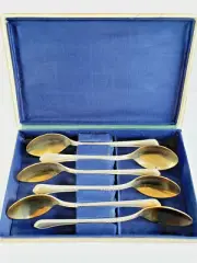 Tea Spoons Set of 6, Silver 500/1000 Gold Plated Made in USSR 1960's, All-143g.