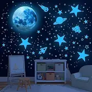 1120Pcs Glow in The Dark Stars Wall Stickers, Glow in The Dark Stars Ceiling, Moon and Star Wall Decals Planets Solar System Wall Stickers for Kids Boys for Nursery Bedroom Living Room (Blue)