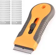 Razor Blade Scraper Set, 1Pcs Plastic Retractable Scraper with 20 Pcs Razor Blades, Multi-Surface Glass Car Window Caulk Stove Scraper for removing Paint, Label, Adhesive, Sticker, Cooktop, Oven, Glue