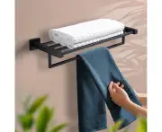 600mm Towel Rack holder with Shelf Square Stainless steel Towel Bar towel rails towel shelf Black