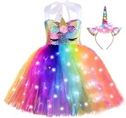 [ZeroStage] Sequin Unicorn Lighted Dress for Girls with Headband Birthday Christmas Party Outfits Dance Princess Tutu Costumes