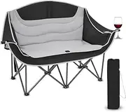KAIGITE Double Folding Camping Chair, Portable Beach Chair with 2 Mesh Storage Bags and Comfortable High Backrest, Oversized Loveseat Chair Support 200KG for Outdoor Travel Picnic