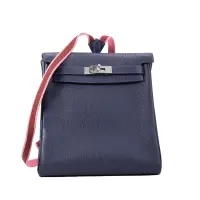 在飛比找Yahoo奇摩購物中心優惠-HERMES Kelly Ado 22 牛皮銀釦帆布背帶後背