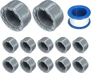 uxcell 12Pcs 1 Inch PT Female Thread PVC Pipe Fitting Cap, Cleanout Water Drain End Caps, Pipe Plug Socket Fittings with Tape for Water Heater Supply Lines, Plumbing, Gray