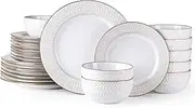 Ceramic Dinnerware Sets, 24 Piece Embossed Elegant Stoneware Plates and Bowls Sets, Housewarming Wedding Gift | Dishwasher & Microwave Safe | Dishes Set Service for 8