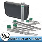 NEW ORIGNAL FIBER OPTIC Laryngoscope MILLER Set of 5 BLADE &HANDLES EMT Anesthe