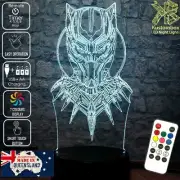 BLACK PANTHER FACE MASK 3D LED Battery USB Night Light Colour Change Room Lamp