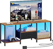 JARHETUN TV Stand with LED Lights, Entertainment Center with Open Shelves and Fabric Drawer, Media Console for 55 Inch TV, Television Stands for Living Room, Bedroom, Rustic Brown