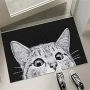 Cat Front Door Mat Outdoor Mud Absorbent, 45×75cm Welcome Mat for Indoor & Outdoor, Doormat Entrance Mat Rug Outside Patio/Inside Entry Way, Anti-Slip Mats Rubber Backing, Durable & Washable (Black)