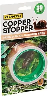GONZO Copper Stopper Slug and Snail Barrier Tape 30 Feet - Non-Toxic Slug & Snail Repellent - Pet Safe - Plant Guards for Potted Plants - Pack of 1
