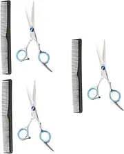 3sets Hairdressing Scissors Set Thinning Shear Stainless Steel Scissors Hair Styling Shear Tools Hair Comb Barber Accessories Flat Scissor Plastic Black 2pcs*3