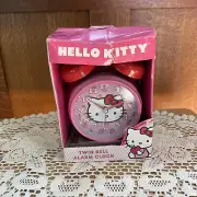 Hello Kitty clock retro twin pink & red kids bell metal alarm clock