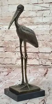 Signed French Artist Bugatti Stork Wildlife Bird 100% Solid Bronze Sculpture