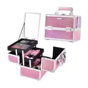 Makeup Train Case Cosmetic Box Portable Makeup Case Organizer 2 Beauty Pink