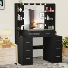 Dressing Table Set Bedroom Makeup LED Light Mirror Vanity Make up Desk Black