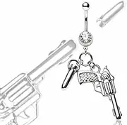 [Body Accentz] Belly Ring 316L Surgical Steel Navel Ring Pistol Gun and Bullet Dangle, Non-Precious Metal, No Gemstone