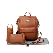 ELF PHOENIX Nappy Bag Backpack Faux Leather Brown 5pcs Diaper Baby Mummy Gift