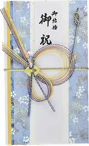 Iyo Yui Center V095-06 Gold Seal Wedding Celebration Bag, Floral Print, Blue, 7.3 x 4.1 inches (18.5 x 10.5 cm)