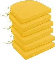 downluxe Outdoor Chair Cushions Set of 6 for Patio Furniture, Water-Resistant Patio Chair Cushions with Ties, High Density Foam Outdoor Seat Cushion, 17" X 16" X 2", Yellow
