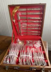 Vintage Thailand 29-Piece Bronze Cutlery Set in Wood Case(Service For 8)