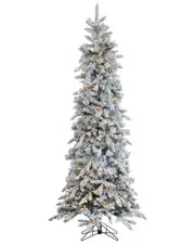 Sterling Tree Company 7.5ft Flocked Narrow Pencil Pine With 450 Clear Lights