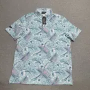 Sunday Swagger Men’s Blue Floral Performance Short Sleeve Polo Shirt Size L Golf